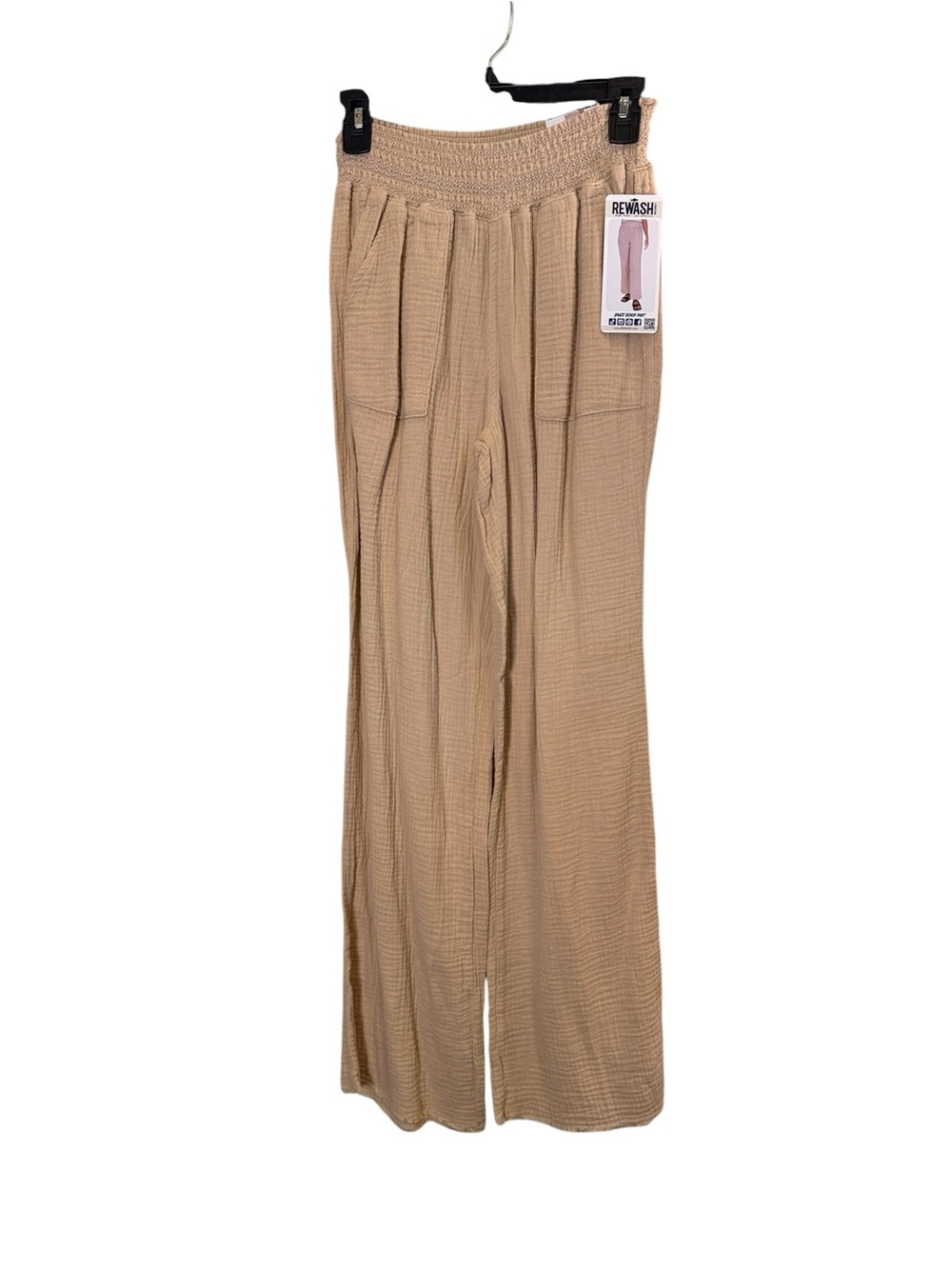 Rewash Women’s Beige Cotton Gauze Beach Pull-On Wide Leg Pants sz M